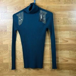 Love University Stretch Ribbed Long Sleeve Turtleneck Lightweight Knit T…
